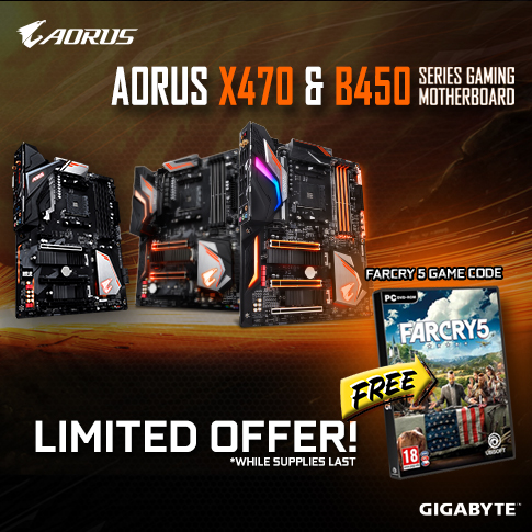 Come Back Promotion -  Buy Aorus X470 or B450 Series Gaming Motherboard and get a free Far Cry 5 Game code